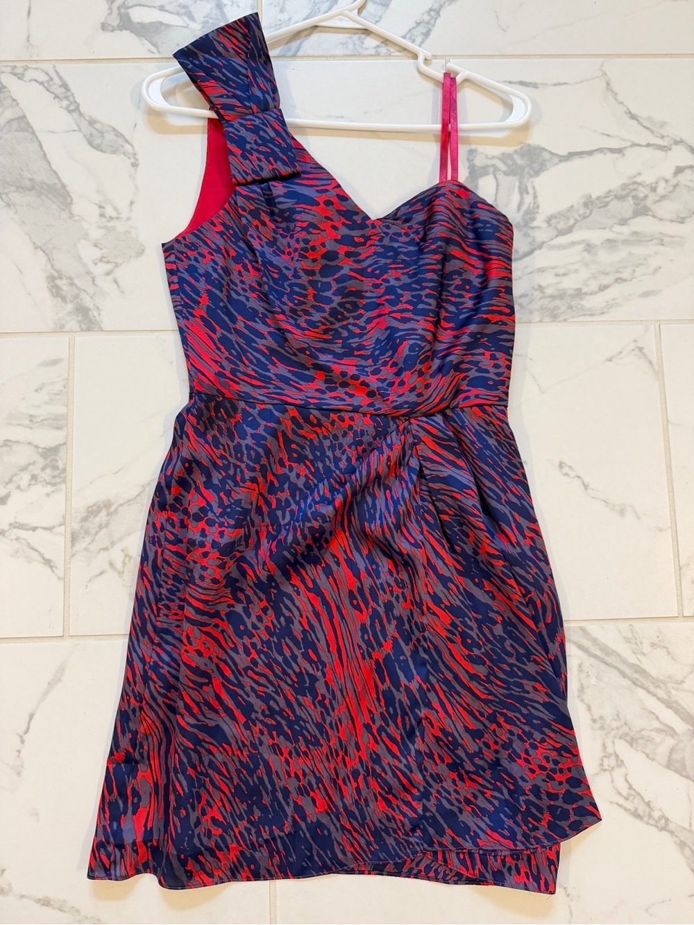 BCBGeneration Navy and Red One-Shoulder Dress
